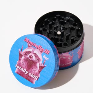 Funny Raccoon Cool Gesture Chill - 50mm 4-Piece Premium Custom Metal Kitchen Herb Grinder Cute Birthday Day Gift Idea - Gift for Her