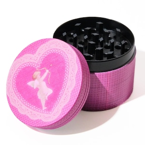 Cute Pink Cupid Angel Heart Lace - 50mm 4-Piece Premium Custom Metal Kitchen Herb Grinder Cute Birthday Day Gift Idea - gift for her