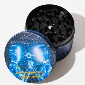 Scifi Robot Cyber Love Trippy - 50mm 4-Piece Premium Custom Metal Kitchen Herb Grinder Cute Birthday Day Gift Idea