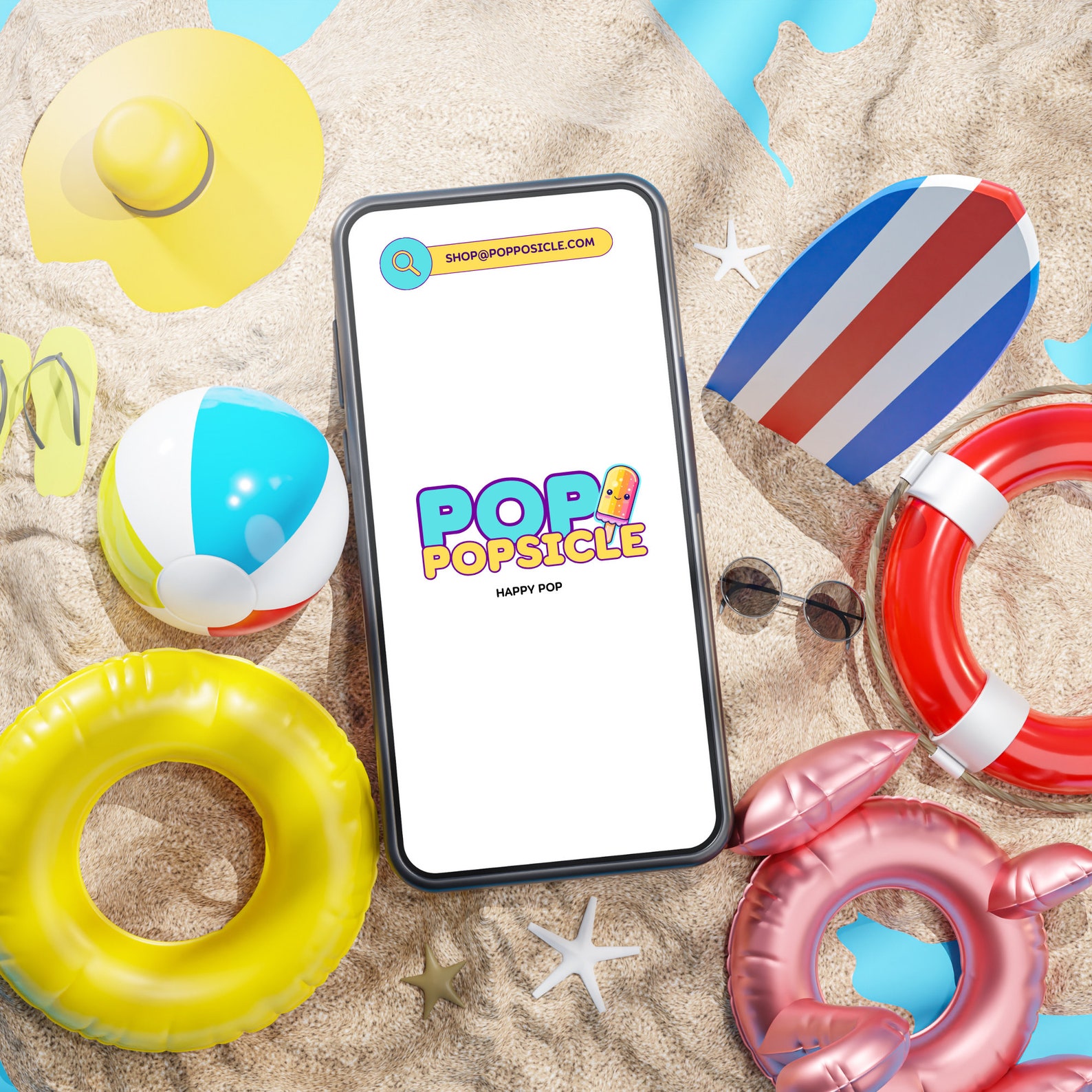 Customizable Popsicles Editable Pop Popsicle Logo Template in Pink, Yellow, Aqua Colors ...