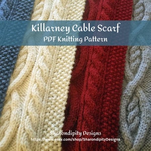 PDF Knitting Pattern. Cable Knit Scarf. Traditional Irish. Womens Scarf. Winter Scarf. DIY.