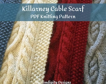 PDF Knitting Pattern. Cable Knit Scarf. Traditional Irish. Womens Scarf. Winter Scarf. DIY.