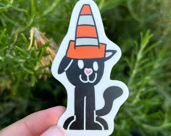 Traffic Cone Cat Waterproof Sticker