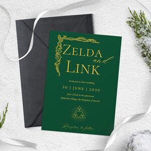 ZELDA Inspired wedding invitation bundle, Wedding invitation Template, Printable Invite, gamer Wedding Invitations,  Canva template