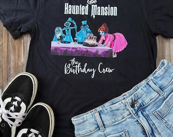 Disney Inspired Haunted Mansion T-Shirt The Birthday Girl Crew Ballroom Scene Hitchhiking Ghosts Crew