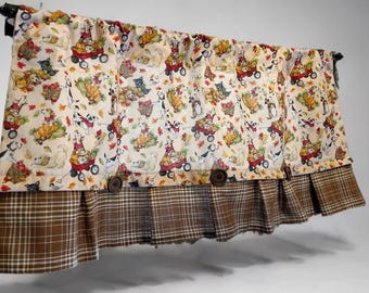 Pumpkins Fall Dogs Seasonal Lined Curtain Valance Buttons 35”x 17”