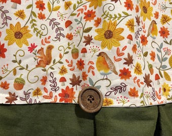 Pumpkins Fall Sunflowers Leaves Seasonal Lined Curtain Valance Buttons 35”x 17”