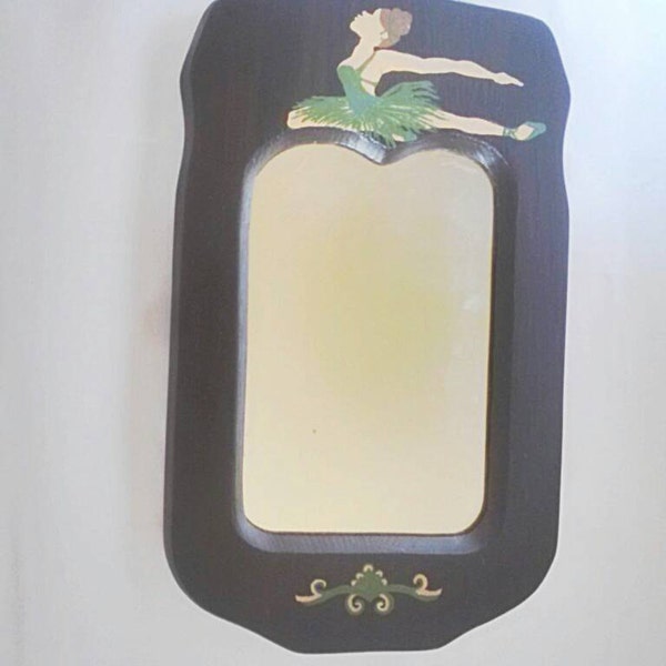 Wall Mirror Small - Hand Painted - Ballerina green and brown - Fall decor original