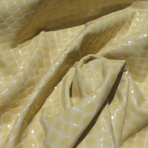 calfskin leather half hide Amber Yellow Embossed Crocodile glossy patent finish