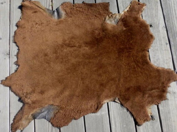 sheepskin shearling leather hide Cream Tip Bronze silky hair w//Black Wool back