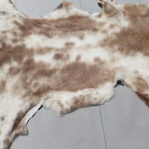 Merino sheepskin leather large hide Brown & White Spotted dense fluffy soft hair