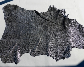 Lambskin leather Suede hide Metallic Silver Arabesque Print on Black