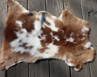 sheepskin shearling leather hide Brown & White Spotted Toscana long silky hair
