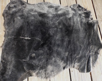 sheepskin shearling leather hide Shimmering Black Silky Hair suede back