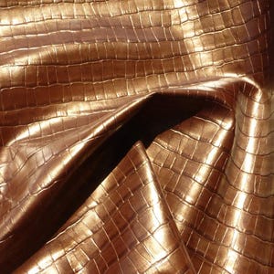 Goatskin leather hide Pearlized Metallic Copper small scale Alligator Belly embossed