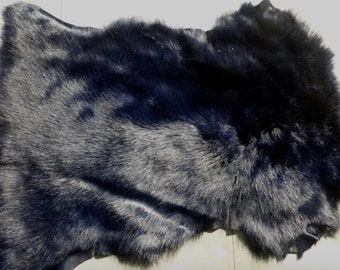 sheepskin leather hide Deep Dark Blue Long Super Silky Hair w/Suede back