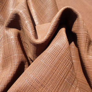 Cowhide leather Tobacco Brown Embossed Woven Weave Pattern full bodied soft