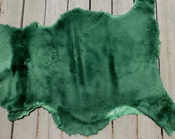 sheepskin shearling leather hide Emerald Green Thick Plush Dense Fluffy Hair
