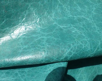 Lambskin leather hide skin Dark Turquoise Green Distressed smooth firm tempered