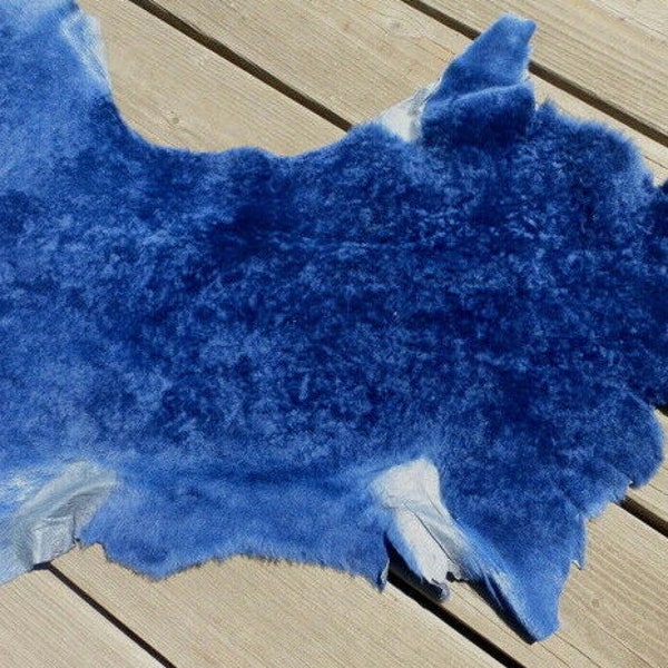 sheepskin shearling leather hide skin fur pelt Small Royal Blue Silky Hair 2oz