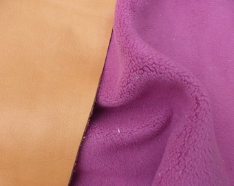 Cowhide leather buttersoft hide Cognac matte feel w/Fuschia Micro Fleece backing