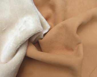 Cowhide leather hide buttersoft Chestnut Nubuck w/Cream Micro Fleece backing