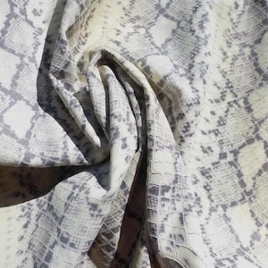 Lambskin leather hide Grey on Mottled Butter Cream Python Snake Skin Print