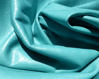 Lambskin sheepskin leather hide Extra Large Turquoise Blue Green Semi Gloss finish
