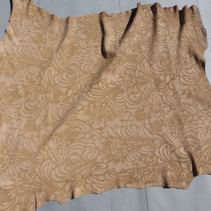 calfskin leather hide Victorian Floral Scroll Design Laser Cut Woodburned look thick soft