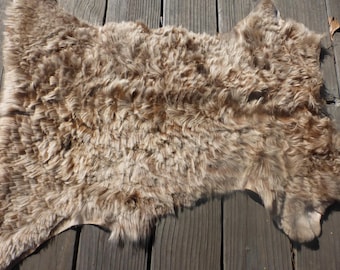 sheepskin leather Toscana hide Cream Tipped Rust long wavy laser cut Shag Hair