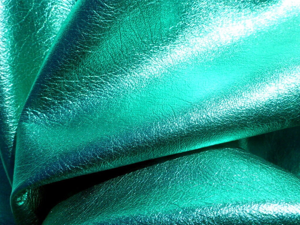 Iridescent Faux Leather Sheets . Metallic Green . Hexagon Glitter