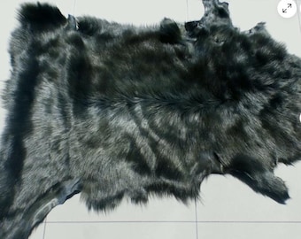 sheepskin leather hide Teal Green Tipped Black Long Thick Hair w/Grey suede back