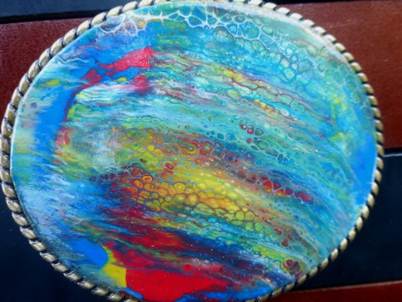 Abstract Multicolor Oval belt buckle Sunflower Belt Buckle - Abstract Mother Nature Handmade Oval  main image 2
