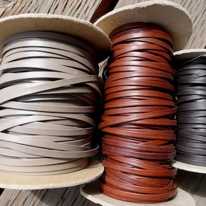 Genuine Leather 3/16&quot; Smooth Folded Lacing Trim 3 Color Options 30 ft roll 2 oz