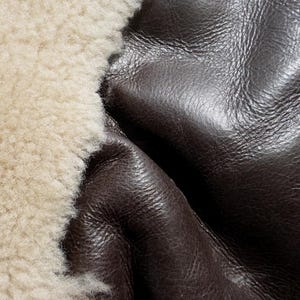 sheepskin shearling leather hide Dark Beige Thick Plush Hair w/Brown Smooth back