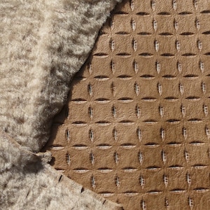 sheepskin shearling leather hide Natural Ultrathin Ripple Hair w/Perforated Checkerboard Back