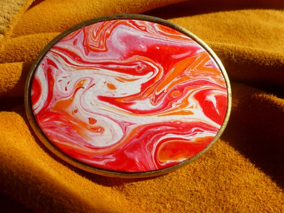 Hand Painted Acrylic Pour Leather Belt Buckle - Antiqued  display picture 1