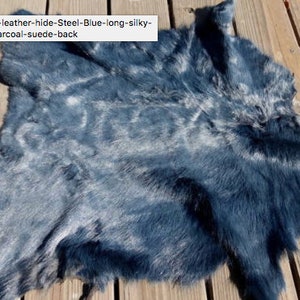 sheepskin shearling leather hide Dark Blue Silky Hair w/Lighter Blue Suede back 