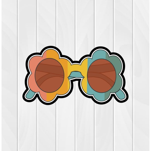 Cookie Cutter FLOWER GLASSES #1 2" 2.5" 3" 3.5" 4" 4.5" 5" 3D Printed PLA Fondant Food Shapes Clay Cutter Retro Hippie Vintage Sunglasses