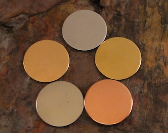 20 Qty 1 1/8" Stamping Blanks Discs 14G 16G 18G 20G 24G Aluminum Brass Bronze Copper Tumbled Deburred Smooth Round Circle Tag