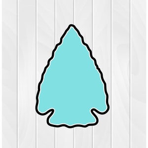 May include: A turquoise blue arrowhead with a black outline. The arrowhead is a simple, geometric shape with a pointed tip and a rounded base.