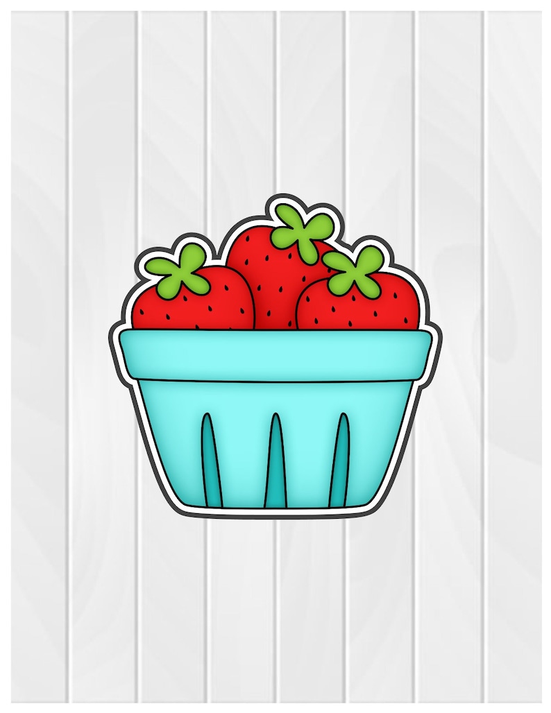 Cookie Cutter STRAWBERRY BASKET 2 2 2.5 3 3.5 4 4.5 5 3D Printed PLA Food Shapes Fondant Food Shapes Clay Cutter image 1