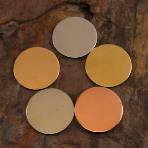 20 Qty 3/4&quot; inch Stamping Blanks Discs 14G 16G 18G 20G 24G Aluminum Brass Copper Tumbled Deburred Smooth Round Circle