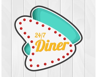 Cookie Cutter 50'S DINER SIGN #1 2" 2.5" 3" 3.5" 4" 4.5" 5" 3D Printed PLA Food Shapes Fondant Food Shapes Clay Cutters Retro Ice Cream