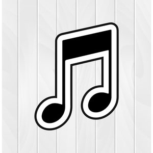May include: Black and white musical note symbol with a thick outline.