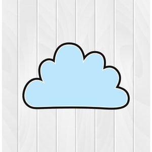 May include: A light blue cloud with a black outline, against a white woodgrain background.