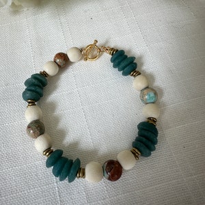 Jasper and Sea Glass Bracelet, Beachy Bracelet, Beaded Bracelet, Boho Bracelet, Sea Glass Jewelry, Natural Stone Jewelry, Birthday Gift