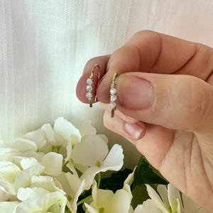Dainty Minimalist Ear Threaders with Cubic Zirconia Beads, Everyday Earrings, 14K Gold Filled or Sterling Silver, Open Hoop Huggie Earrings