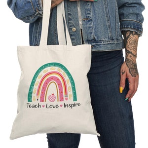 Teach Love Inspire Natural Tote Bag, Elementary Teacher Tote Bag, Kindergarten Teacher tote bag, Math Teacher Bag, English Teacher Tote Bag.