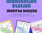 Illumination Station Inspired Coloring Pages for Bible Study Lessons 5 Page Digital Download VBS